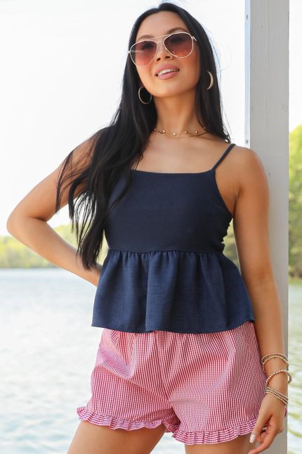 FINAL SALE - Red White And You Gingham Ruffle Shorts
